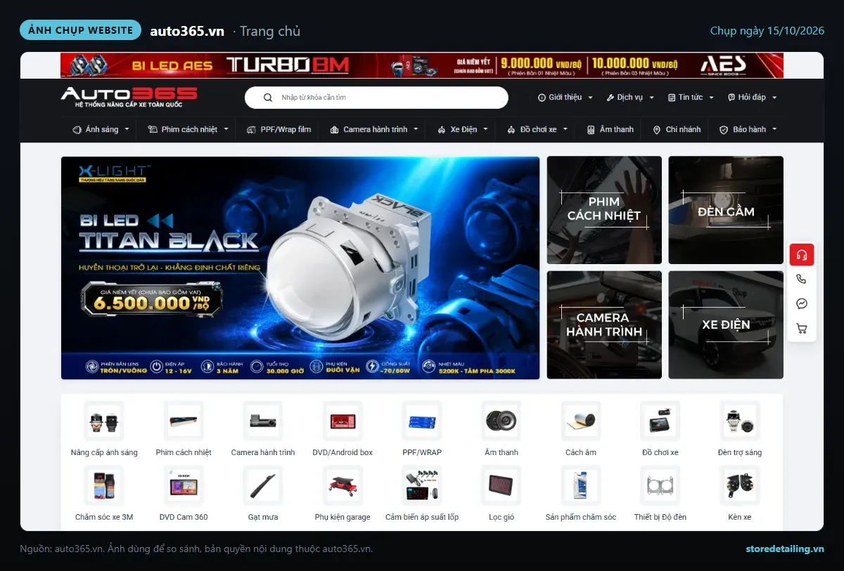 Ảnh chụp trang chủ website Auto365 (auto365.vn)