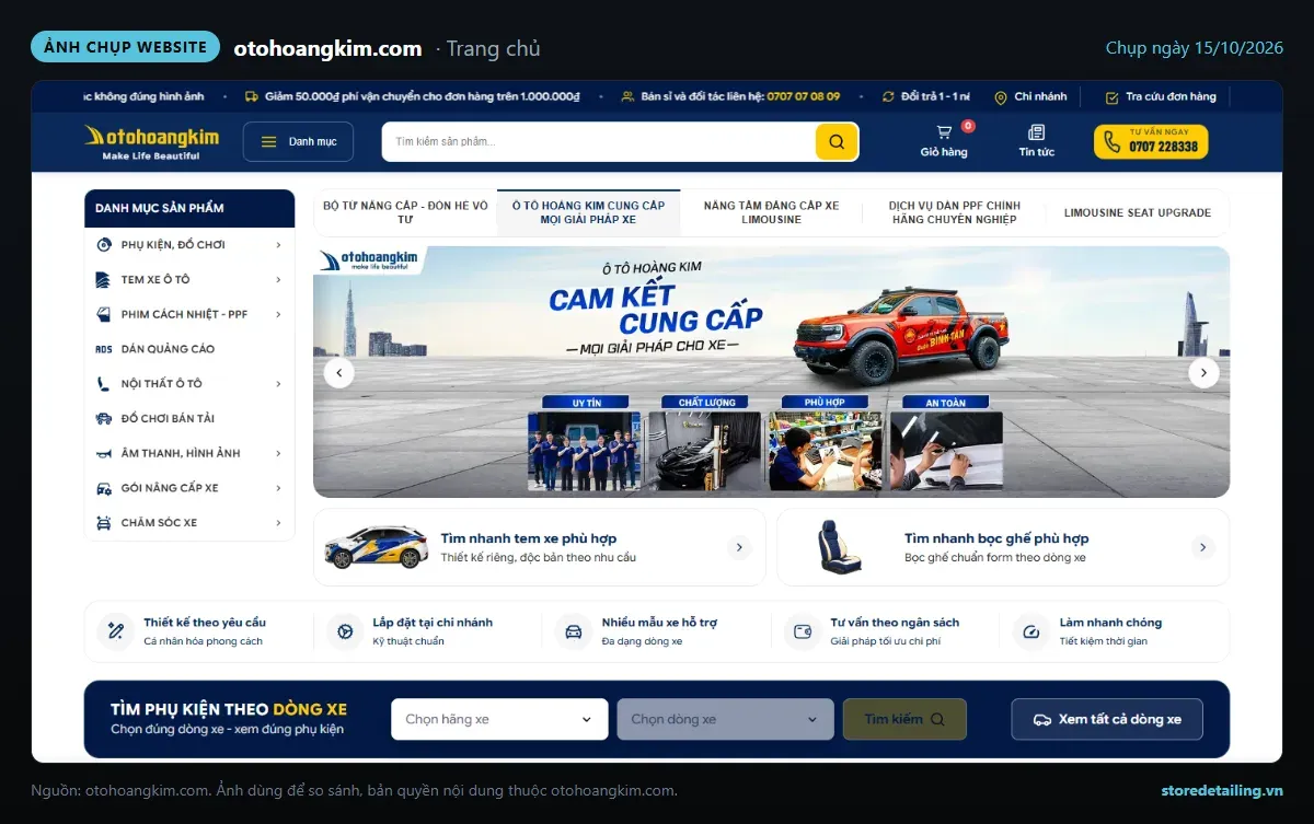 Ảnh chụp trang chủ website Ô Tô Hoàng Kim (otohoangkim.com)