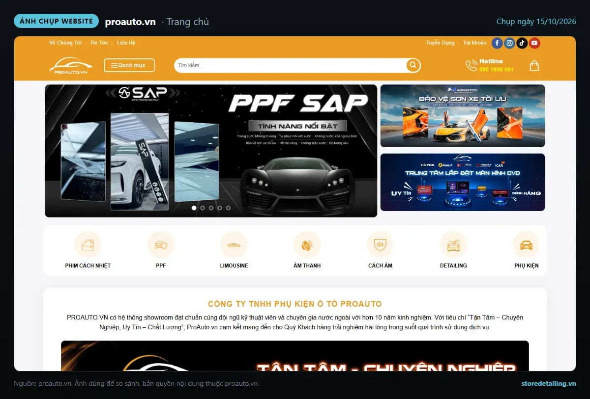 Ảnh chụp trang chủ website ProAuto (proauto.vn)