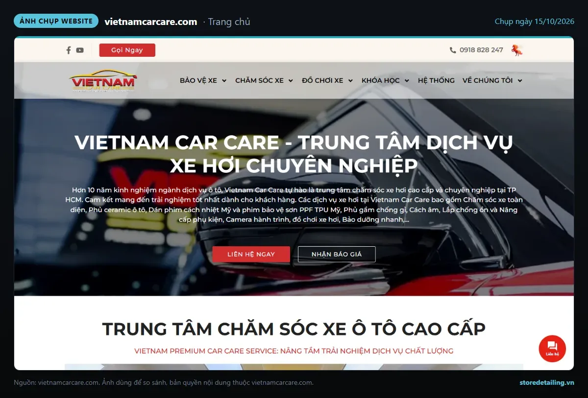 Ảnh chụp trang chủ website Vietnam Car Care (vietnamcarcare.com)
